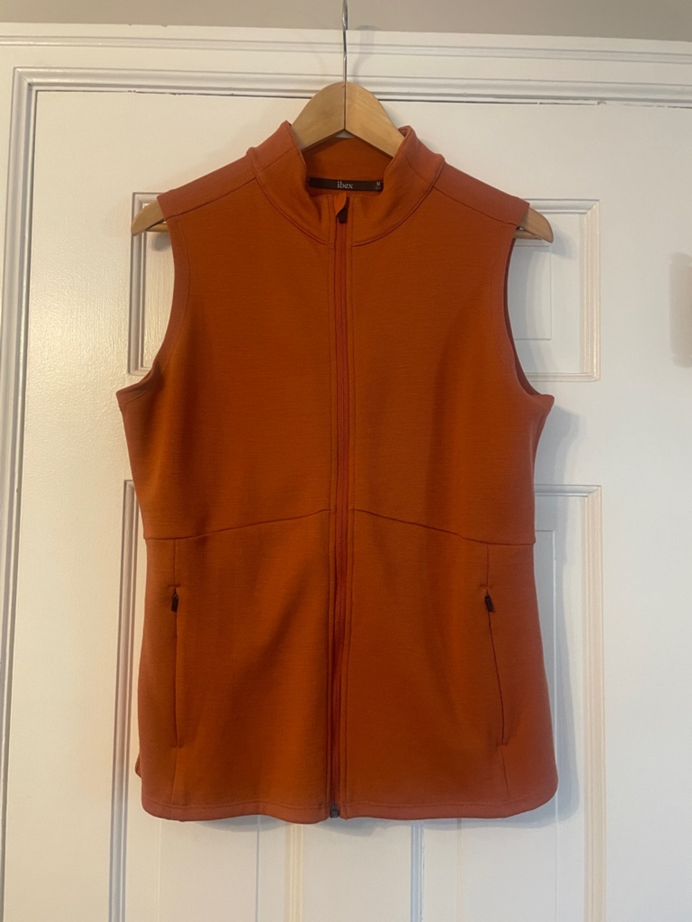 ibex Merino Wool Sleeveless Zip Vest in Orange
